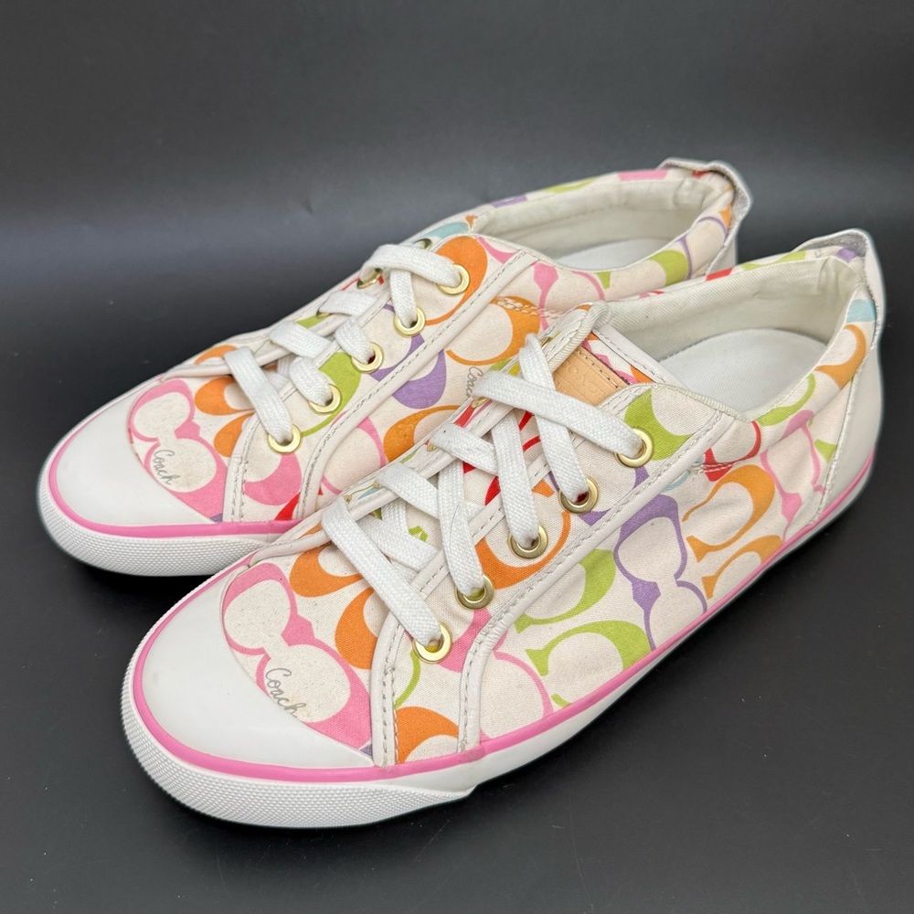 COACH Barrett Multicolor Signature C Poppy Low Top Lave up Sneakers Size 7.5B